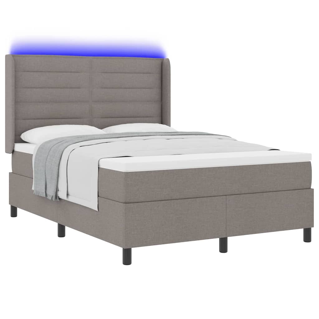 LED Box Spring Bed med hovedgærde Gråbrun 140 x 200 cm Stof