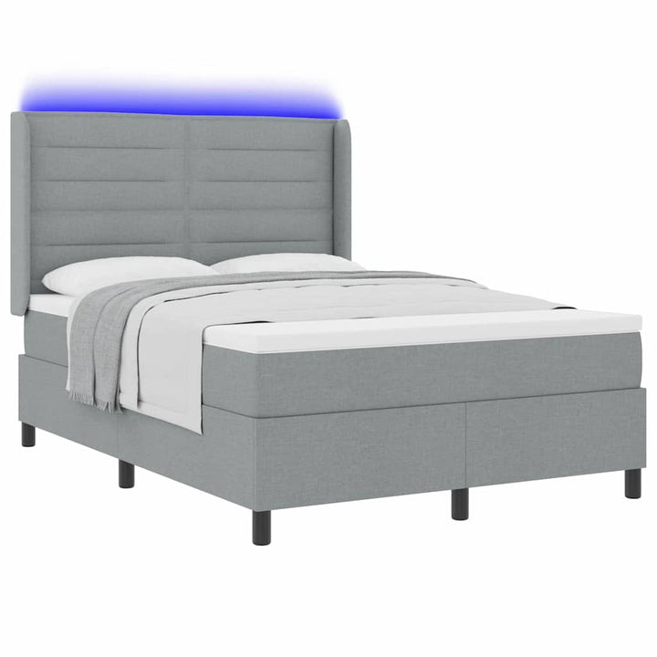 LED Box Spring Bed med madras Lysegrå 160 x 200 cm Stof