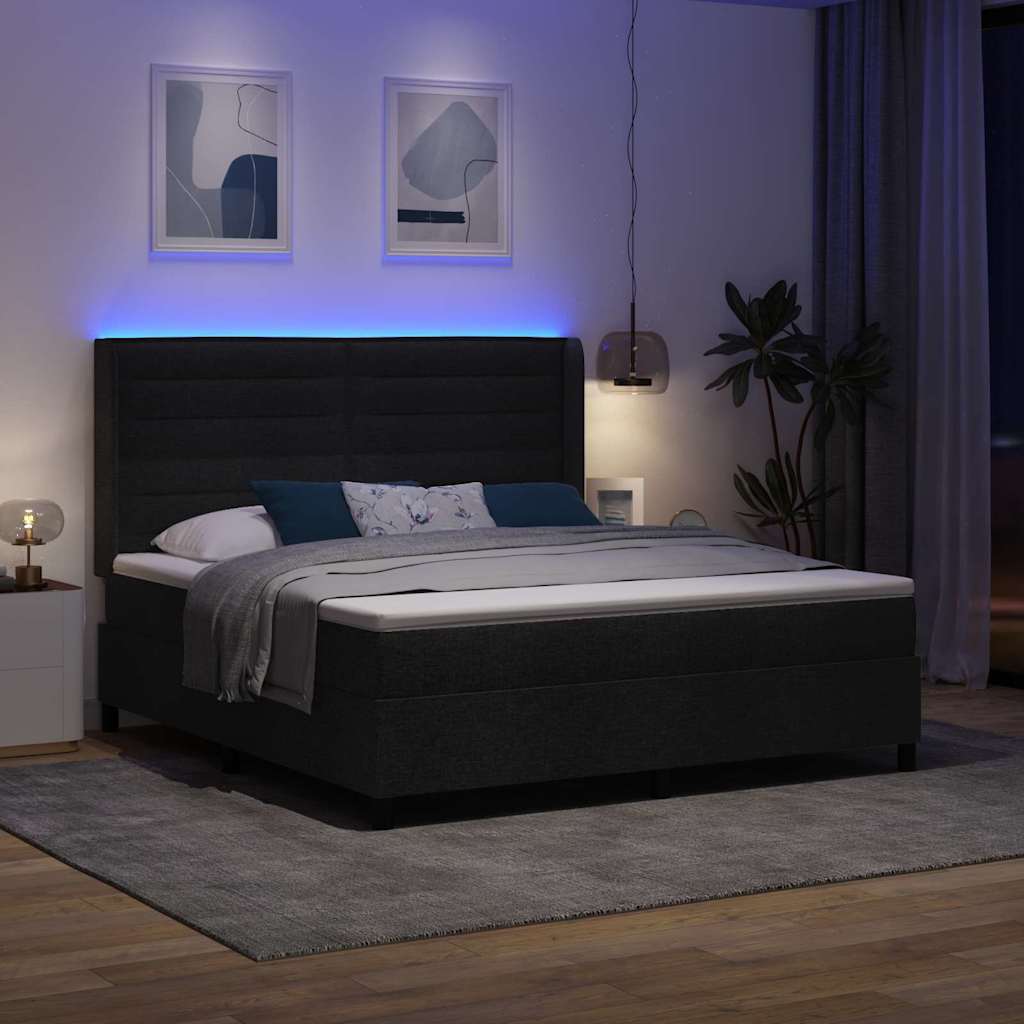 LED Box Spring Bed med madras Sort 180 x 200 cm Stof