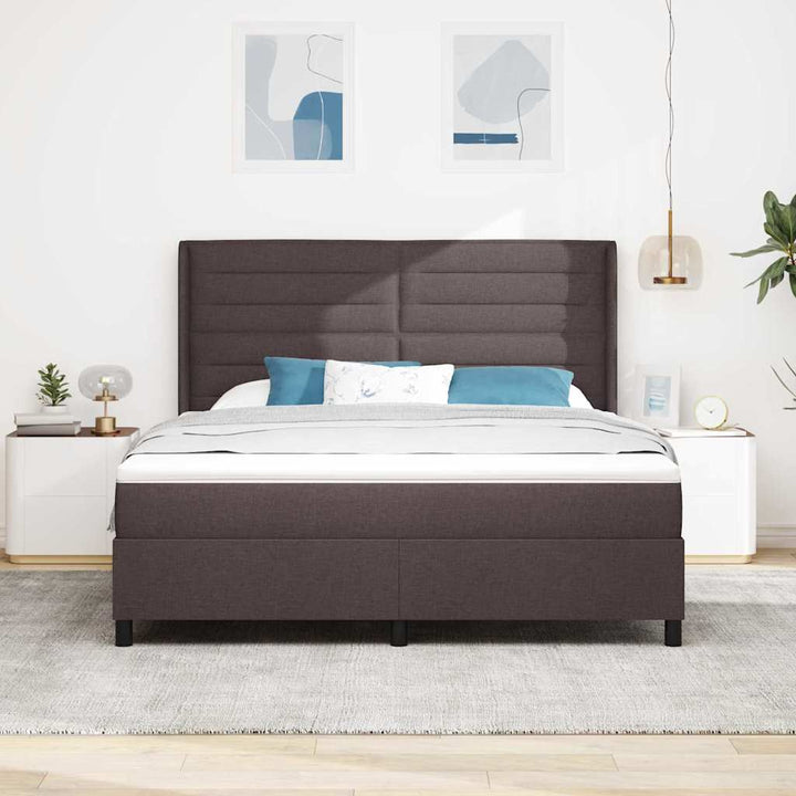 LED Box Spring Bed med hovedgærde Mørk Brun 180 x 200 cm Stof