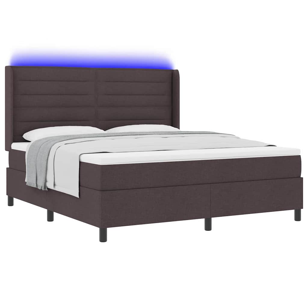 LED Box Spring Bed med hovedgærde Mørk Brun 180 x 200 cm Stof