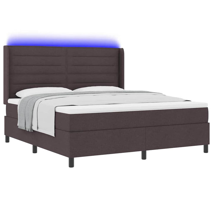 LED Box Spring Bed med hovedgærde Mørk Brun 180 x 200 cm Stof