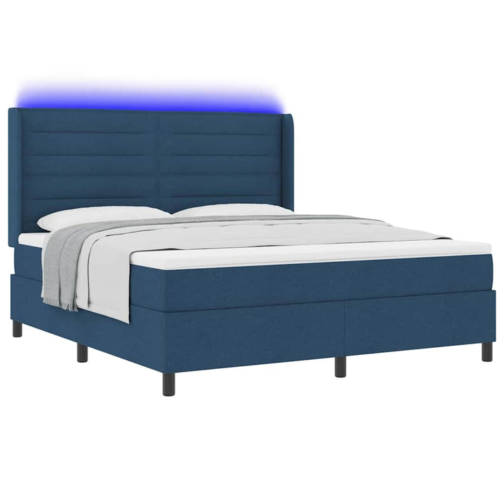 LED Box Spring Bed med madras Blå 180 x 200 cm Stof
