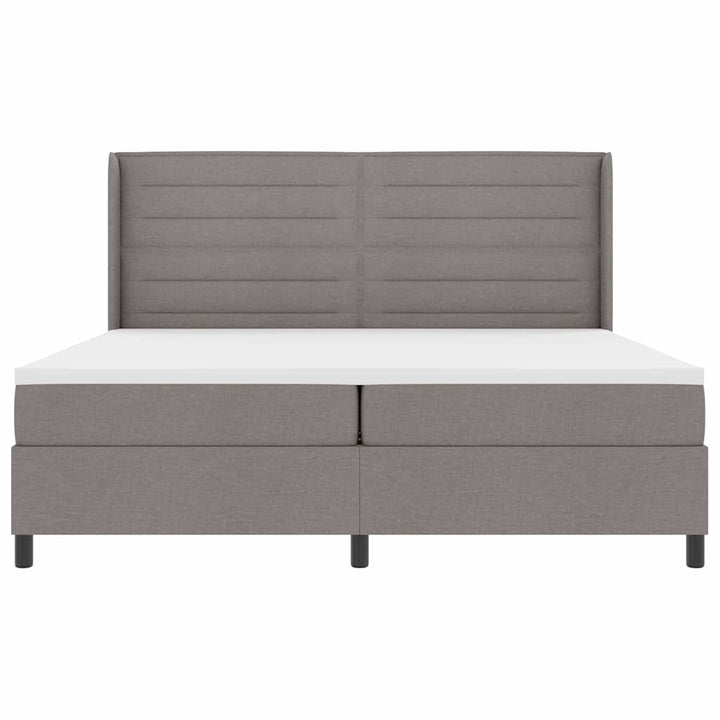 LED Box Spring Bed med hovedgærde Gråbrun 200 x 200 cm Stof