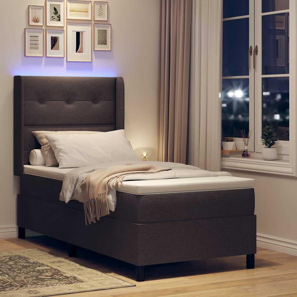 LED Box Spring Bed med hovedgærde Mørk Brun 80 x 200 cm Stof