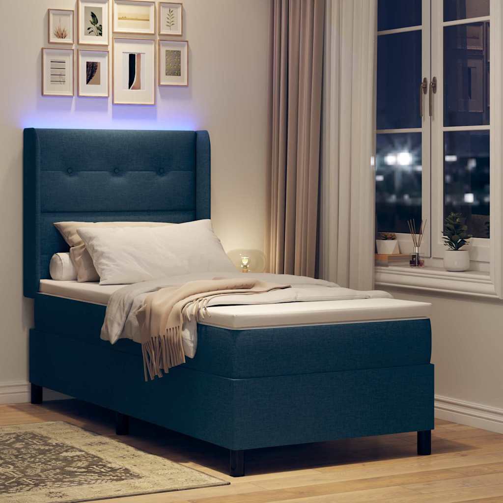 LED Box Spring Bed med hovedgærde Blå 80 x 200 cm Stof