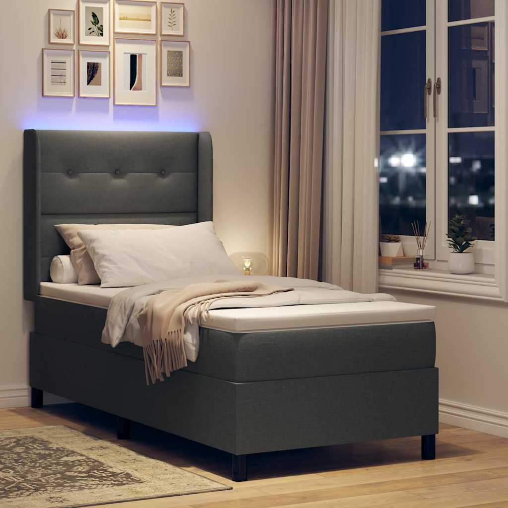 LED Box Spring Bed med hovedgærde Lysegrå 100 x 200 cm Stof