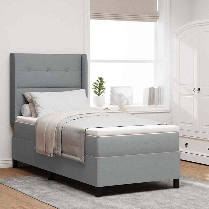 LED Box Spring Bed med hovedgærde Lysegrå 100 x 200 cm Stof