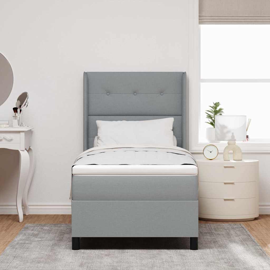 LED Box Spring Bed med hovedgærde Lysegrå 100 x 200 cm Stof