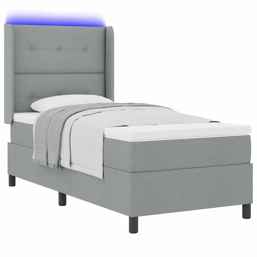 LED Box Spring Bed med hovedgærde Lysegrå 100 x 200 cm Stof