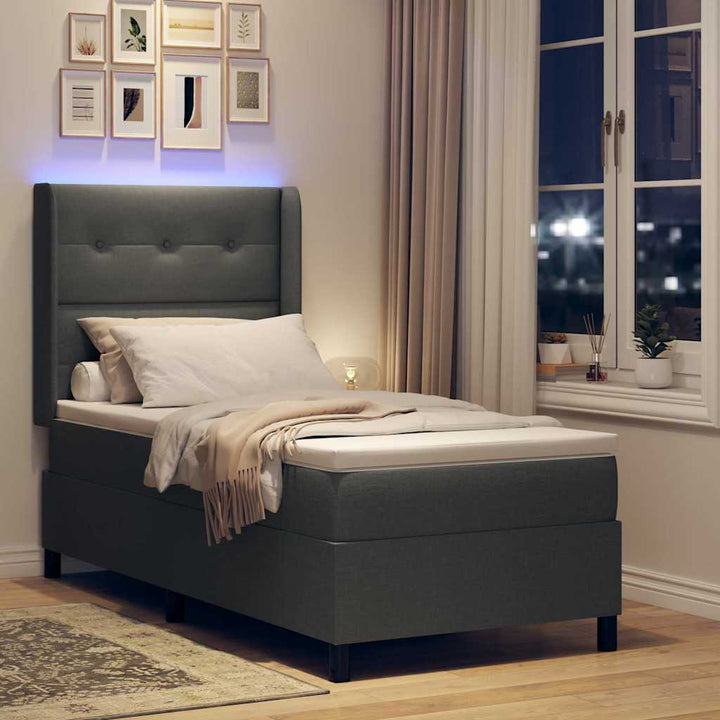 LED Box Spring Bed med hovedgærde Mørkegrå 100 x 200 cm Stof