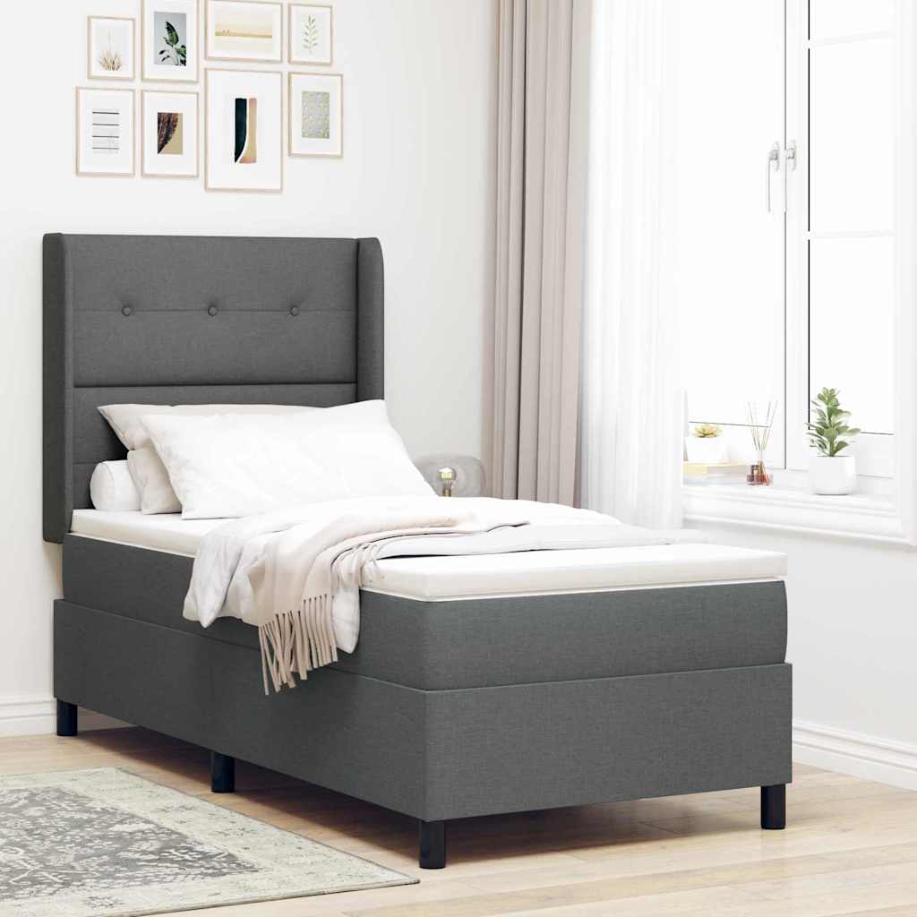 LED Box Spring Bed med hovedgærde Mørkegrå 100 x 200 cm Stof
