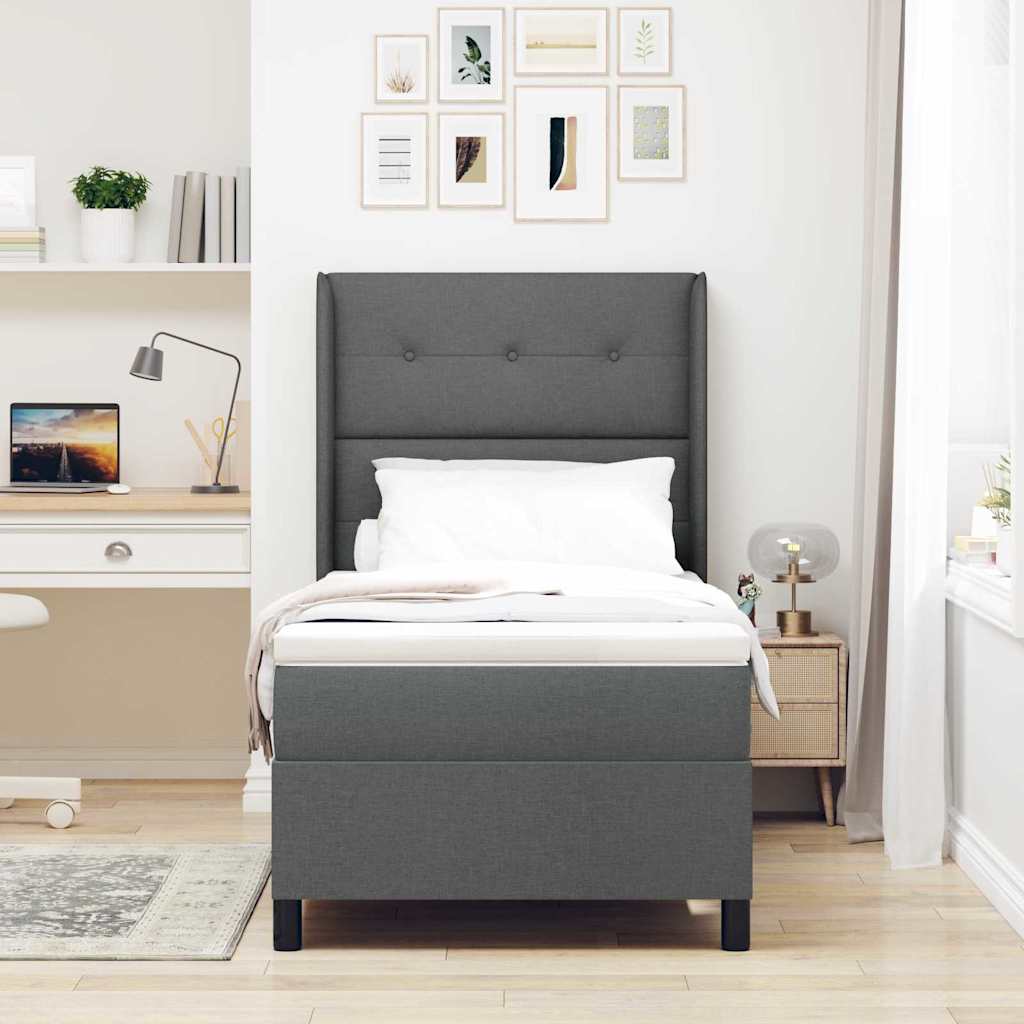 LED Box Spring Bed med hovedgærde Mørkegrå 100 x 200 cm Stof