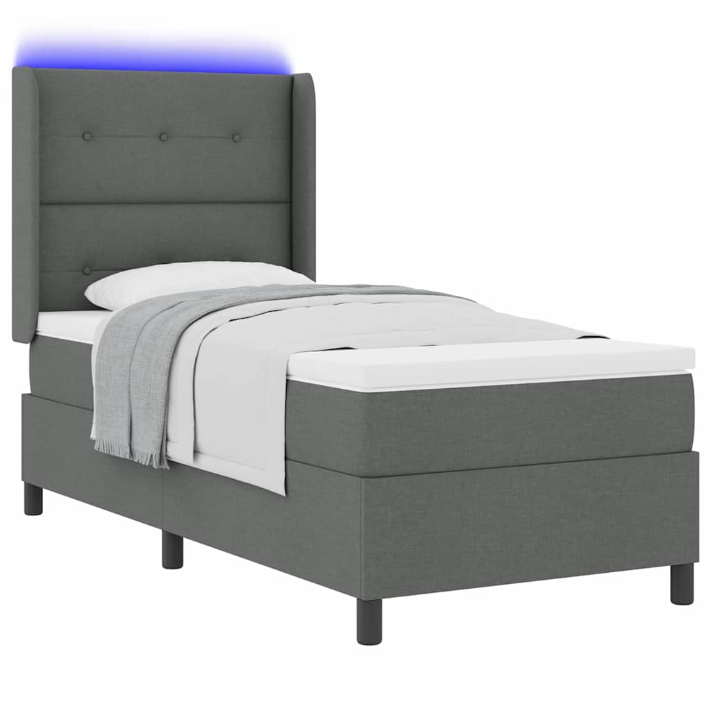 LED Box Spring Bed med hovedgærde Mørkegrå 100 x 200 cm Stof