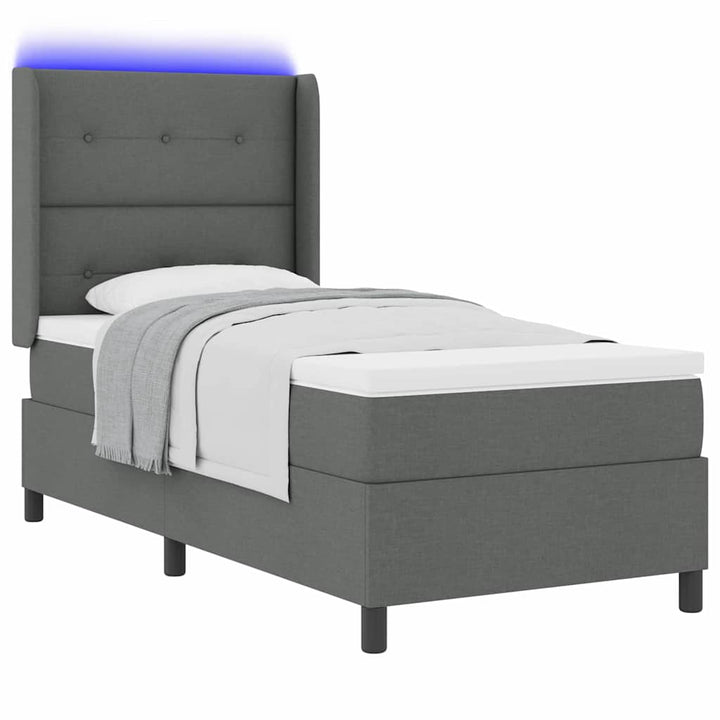 LED Box Spring Bed med hovedgærde Mørkegrå 100 x 200 cm Stof