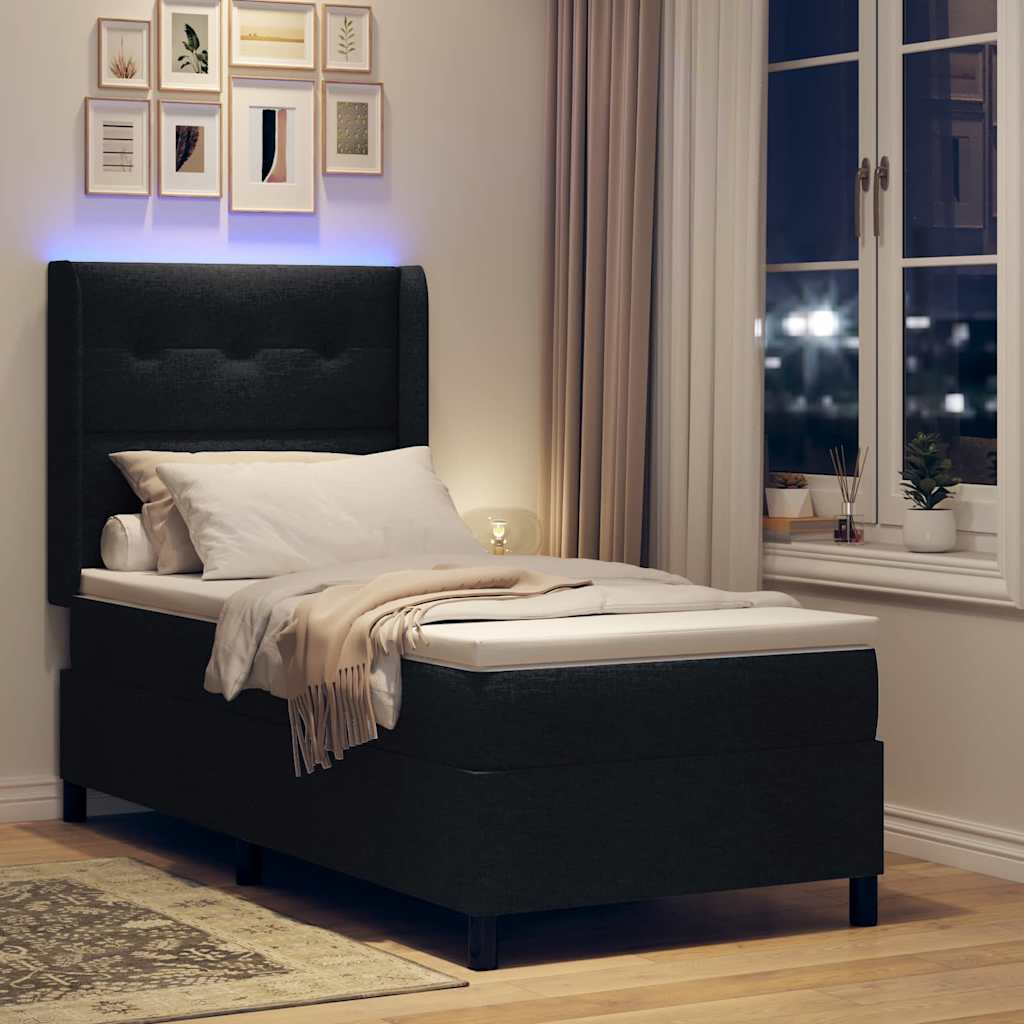 LED Box Spring Bed med hovedgærde Sort 100 x 200 cm Stof