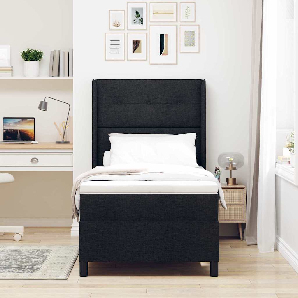 LED Box Spring Bed med hovedgærde Sort 100 x 200 cm Stof