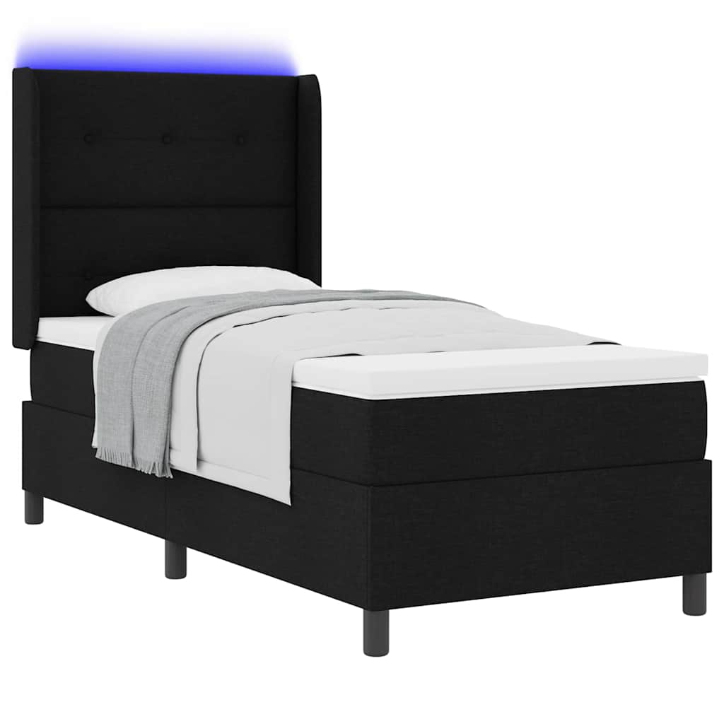 LED Box Spring Bed med hovedgærde Sort 100 x 200 cm Stof