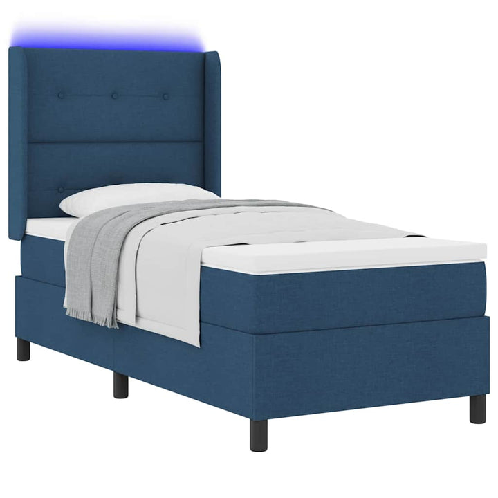 LED Box Spring Bed med hovedgærde Blå 100 x 200 cm Stof