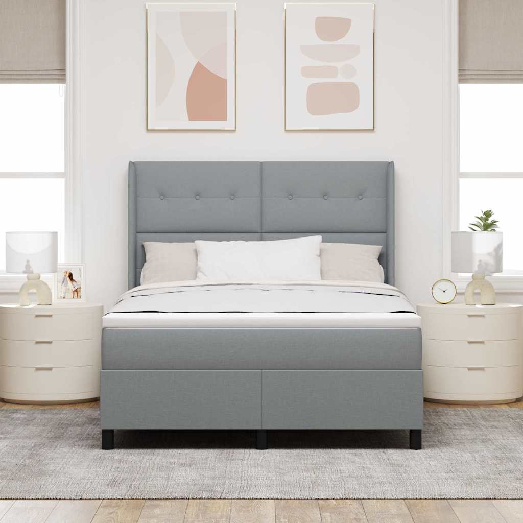 LED Box Spring Bed med madras Lysegrå 140 x 190 cm Stof