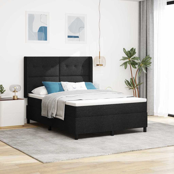 LED Box Spring Bed med hovedgærde Sort 140 x 190 cm Stof