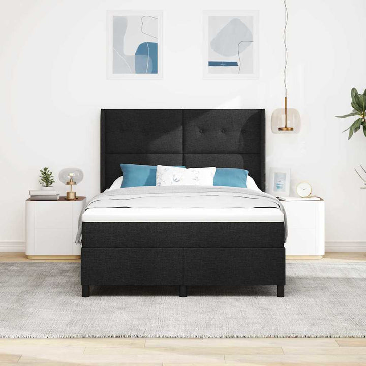 LED Box Spring Bed med hovedgærde Sort 140 x 190 cm Stof