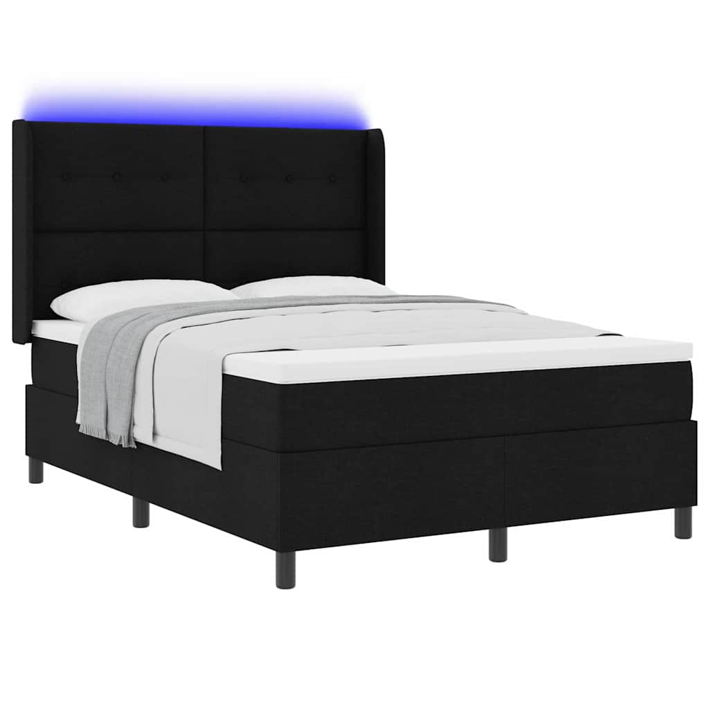 LED Box Spring Bed med hovedgærde Sort 140 x 190 cm Stof