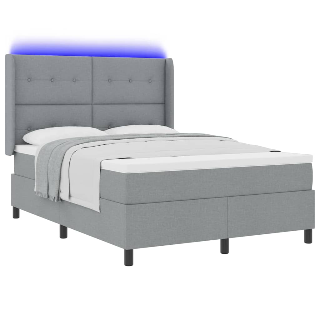 LED Box Spring Bed med madras Lysegrå 140 x 200 cm Stof