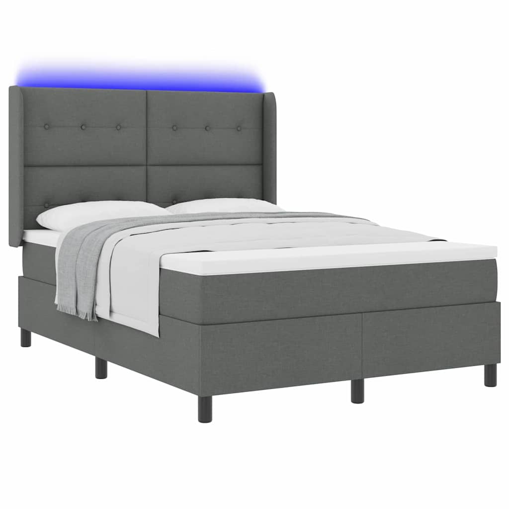 LED Box Spring Bed med hovedgærde Mørkegrå 140 x 200 cm Stof