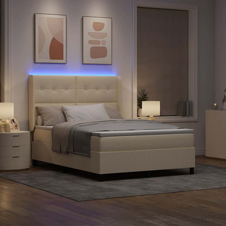 LED Box Spring Bed med madras Creme 140 x 200 cm Stof