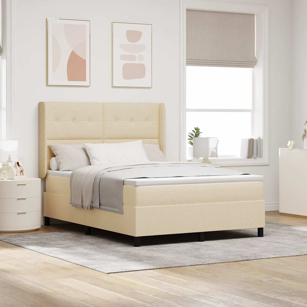 LED Box Spring Bed med madras Creme 140 x 200 cm Stof