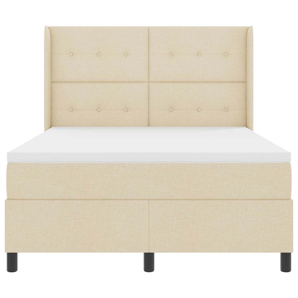 LED Box Spring Bed med madras Creme 140 x 200 cm Stof