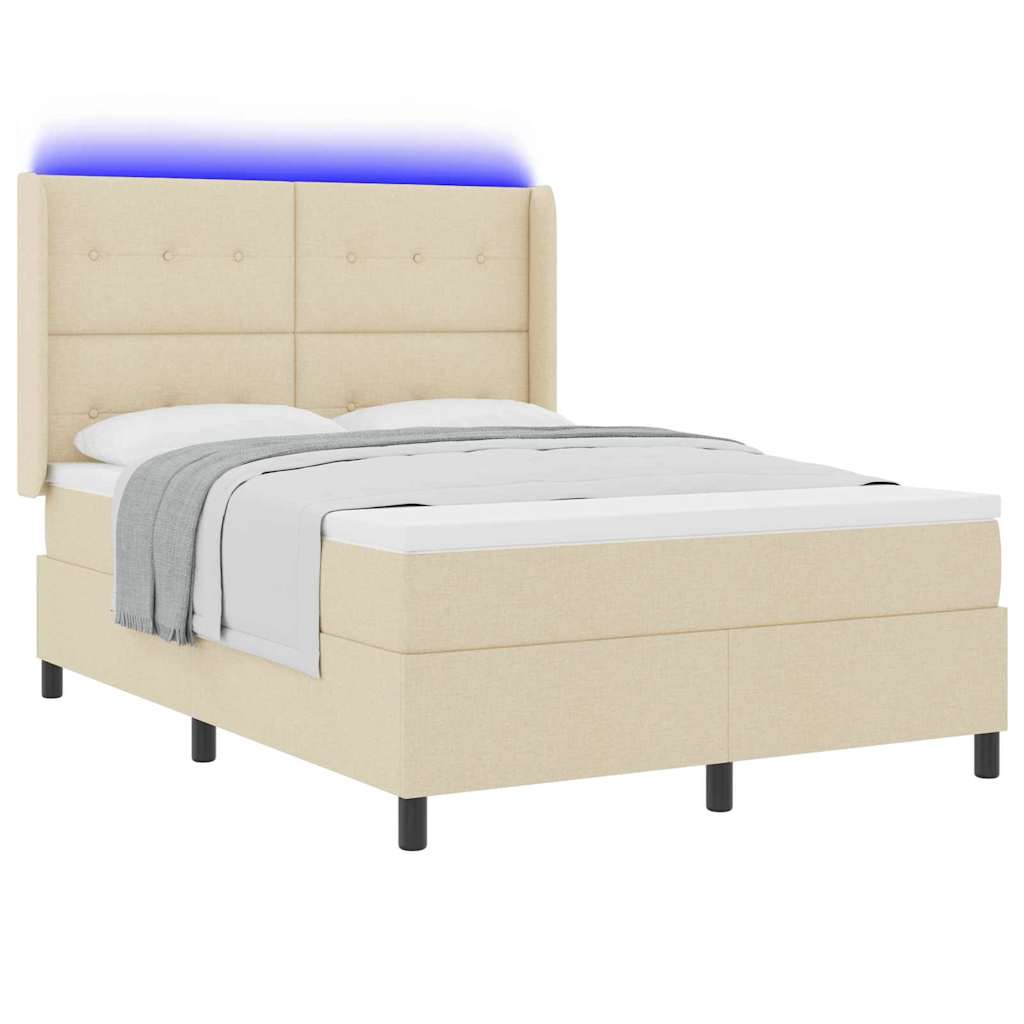 LED Box Spring Bed med madras Creme 140 x 200 cm Stof