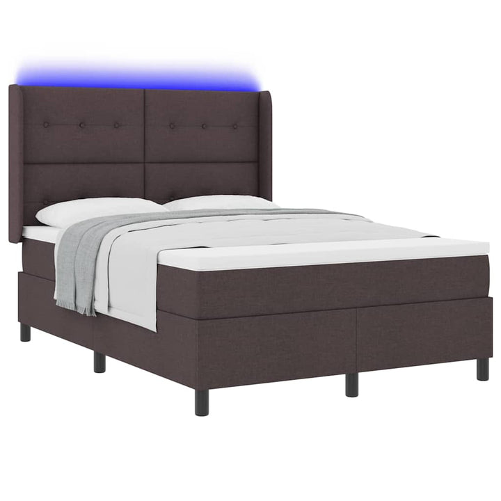 LED Box Spring Bed med hovedgærde Mørk Brun 160 x 200 cm Stof