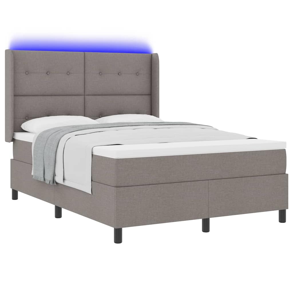 LED Box Spring Bed med hovedgærde Gråbrun 160 x 200 cm Stof