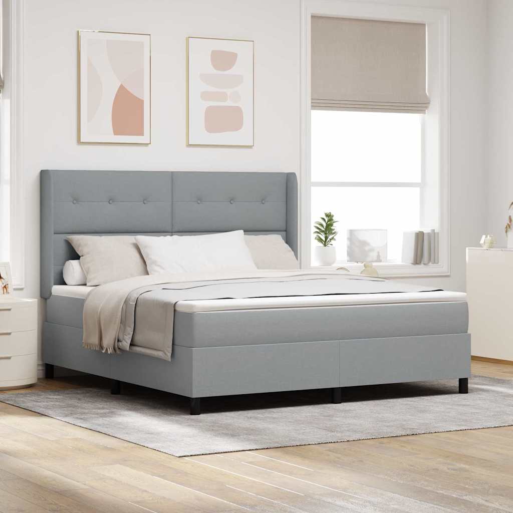 LED Box Spring Bed med hovedgærde Lysegrå 180 x 200 cm Stof