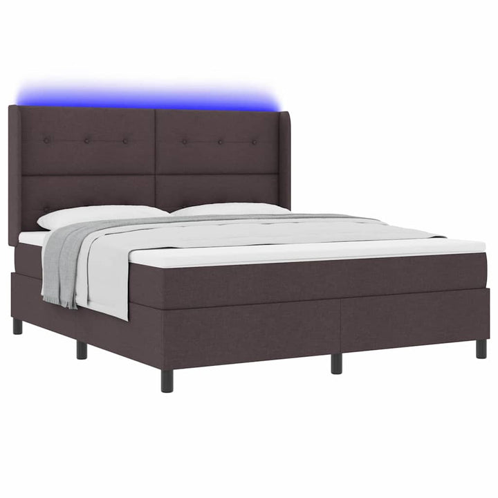 LED Box Spring Bed med hovedgærde Mørk Brun 180 x 200 cm Stof