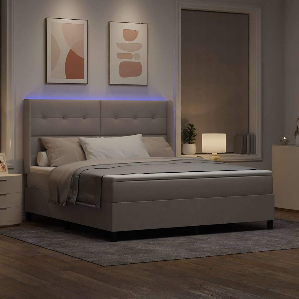 LED Box Spring Bed med hovedgærde Gråbrun 180 x 200 cm Stof