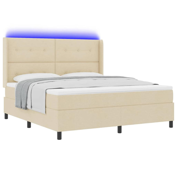 LED Box Spring Bed med hovedgærde Creme 180 x 200 cm Stof