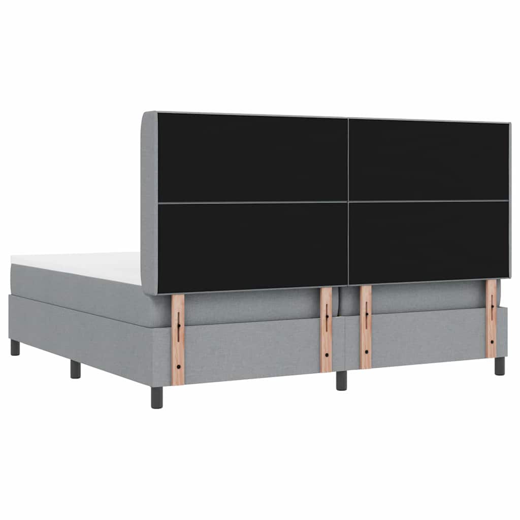 LED Box Spring Bed med hovedgærde Lysegrå 200 x 200 cm Stof