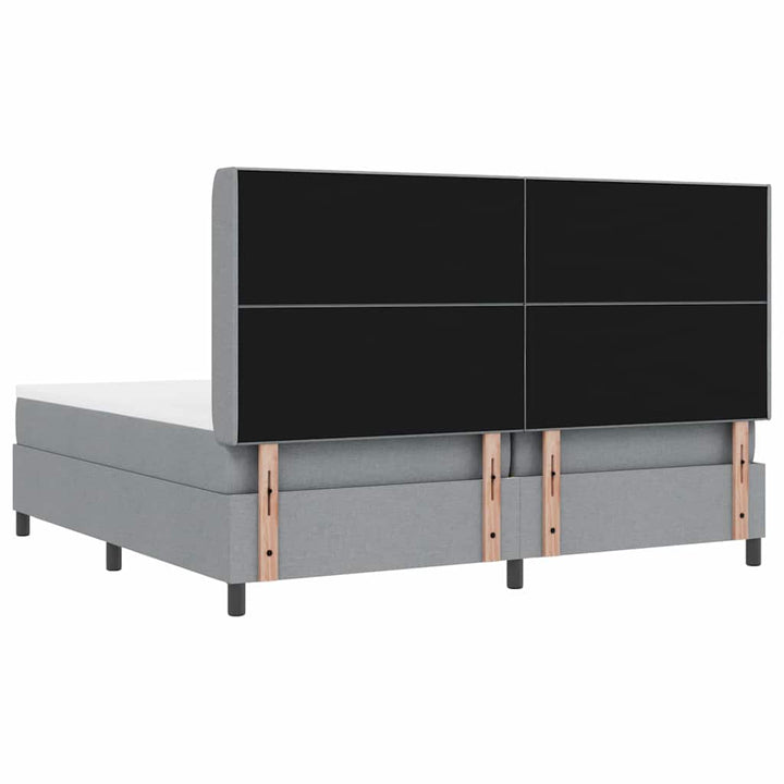 LED Box Spring Bed med hovedgærde Lysegrå 200 x 200 cm Stof