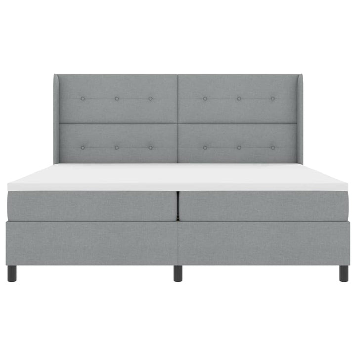 LED Box Spring Bed med hovedgærde Lysegrå 200 x 200 cm Stof