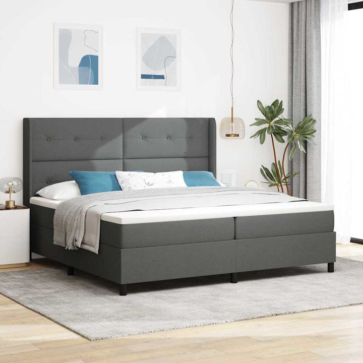 LED Box Spring Bed med hovedgærde Mørkegrå 200 x 200 cm Stof