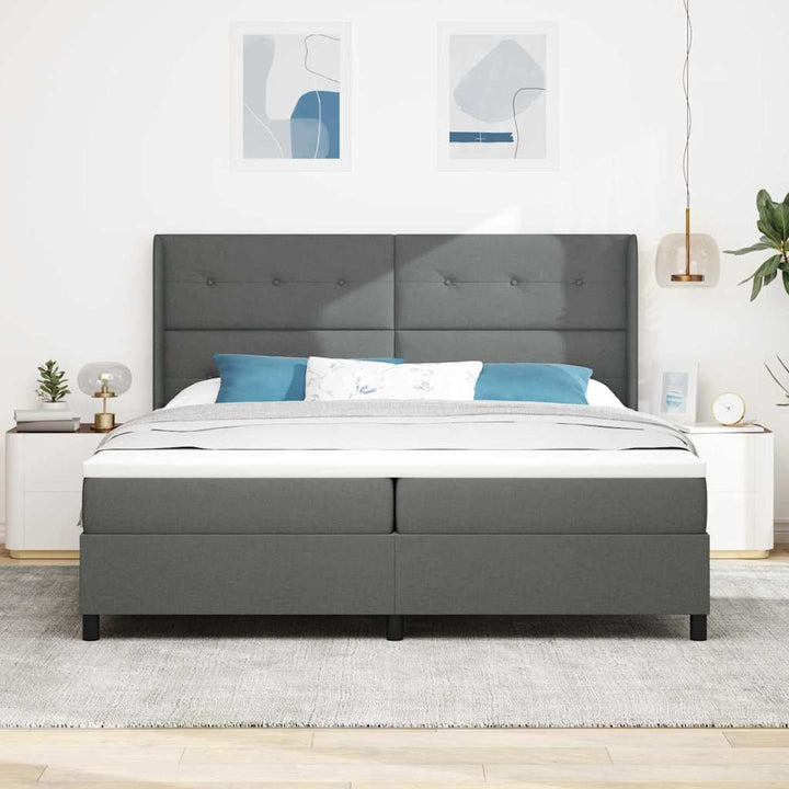 LED Box Spring Bed med hovedgærde Mørkegrå 200 x 200 cm Stof