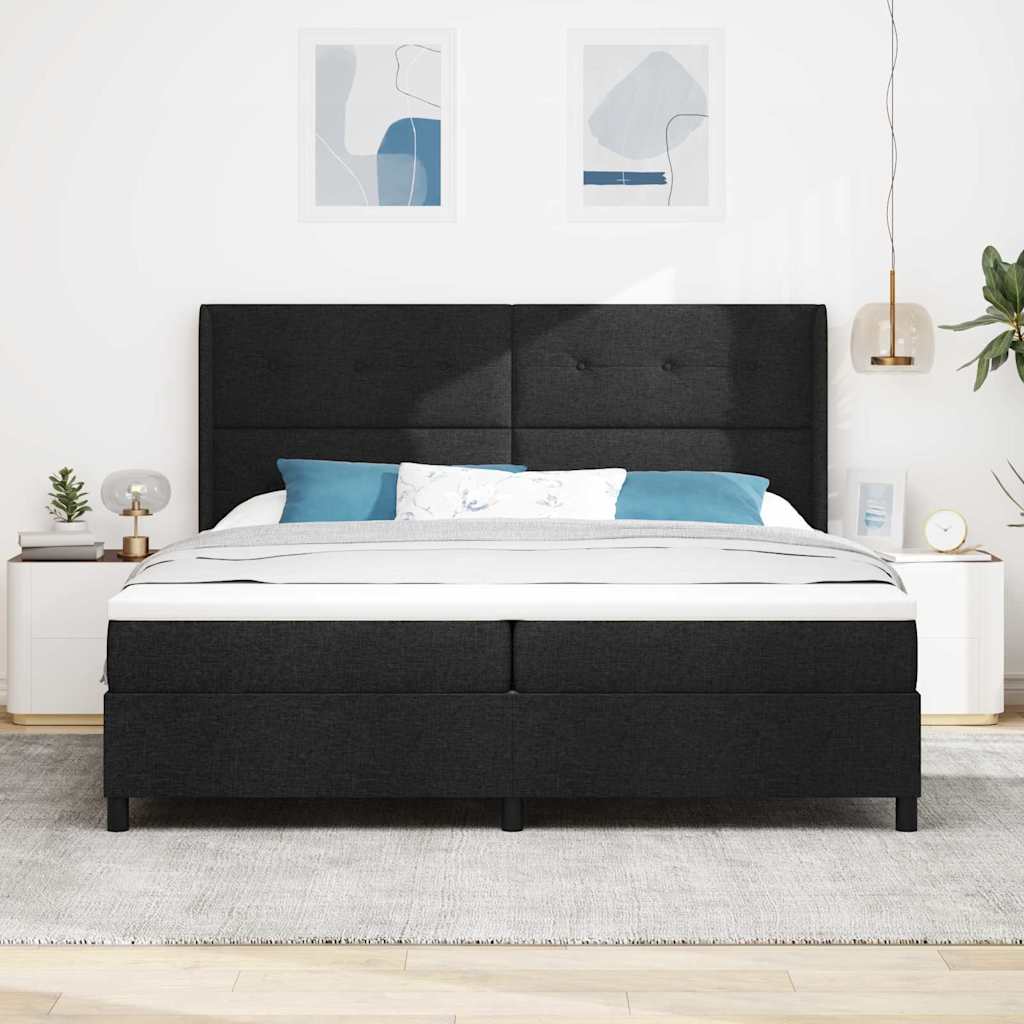 LED Box Spring Bed med hovedgærde Sort 200 x 200 cm Stof