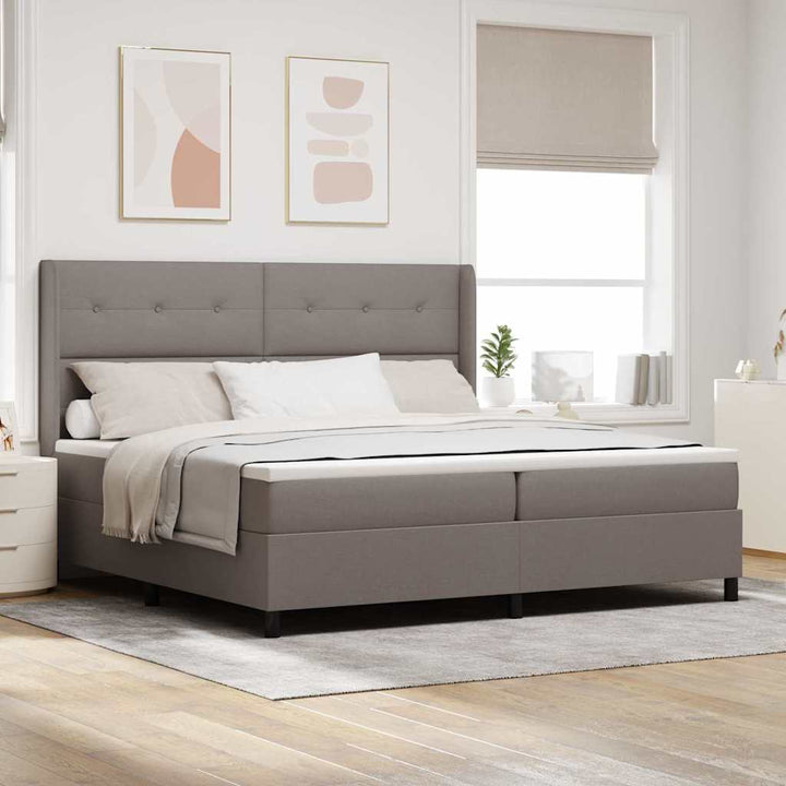 LED Box Spring Bed med hovedgærde Gråbrun 200 x 200 cm Stof