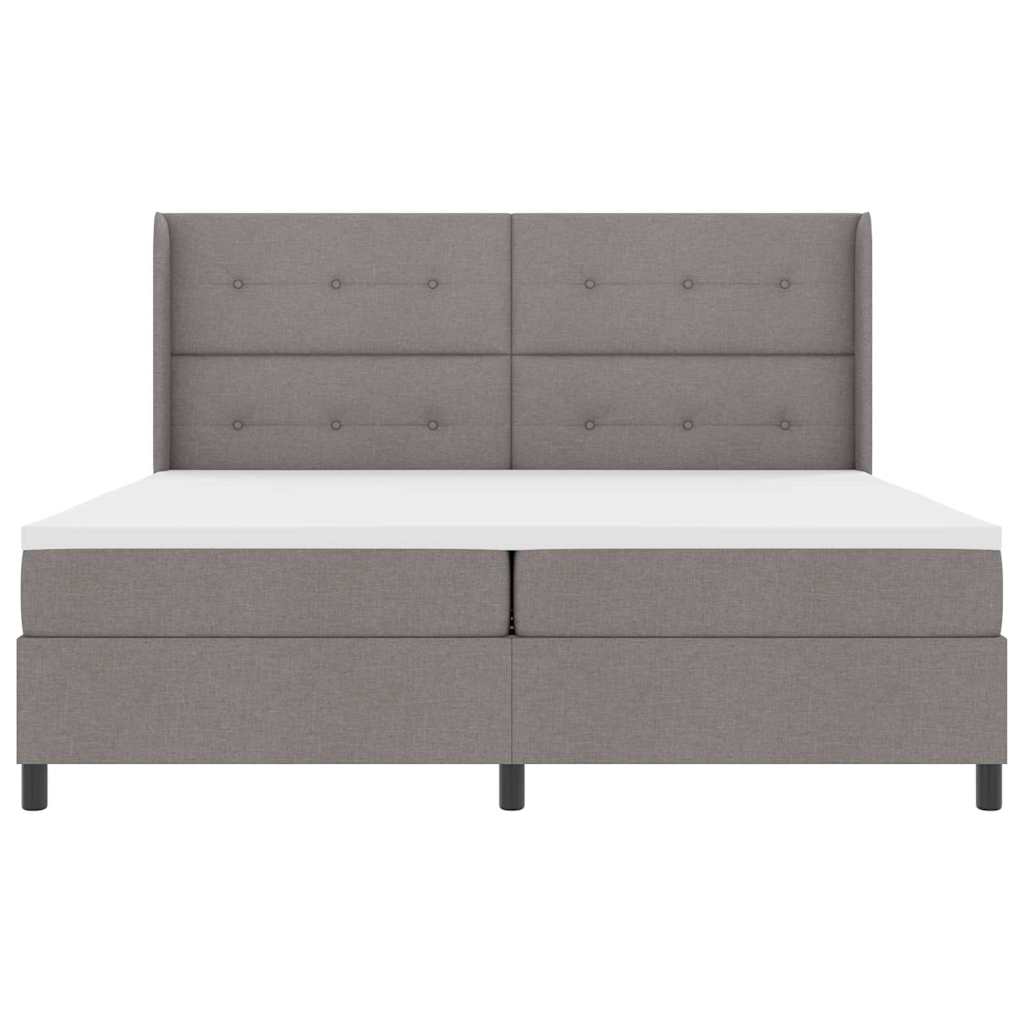 LED Box Spring Bed med hovedgærde Gråbrun 200 x 200 cm Stof