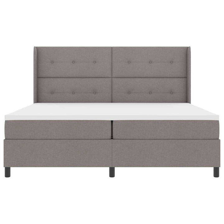 LED Box Spring Bed med hovedgærde Gråbrun 200 x 200 cm Stof