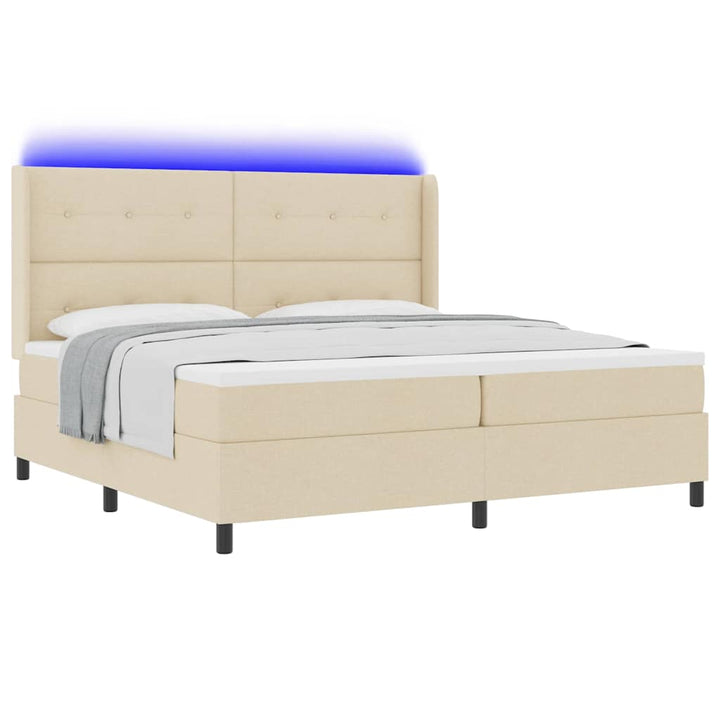 LED Box Spring Bed med hovedgærde Creme 200 x 200 cm Stof