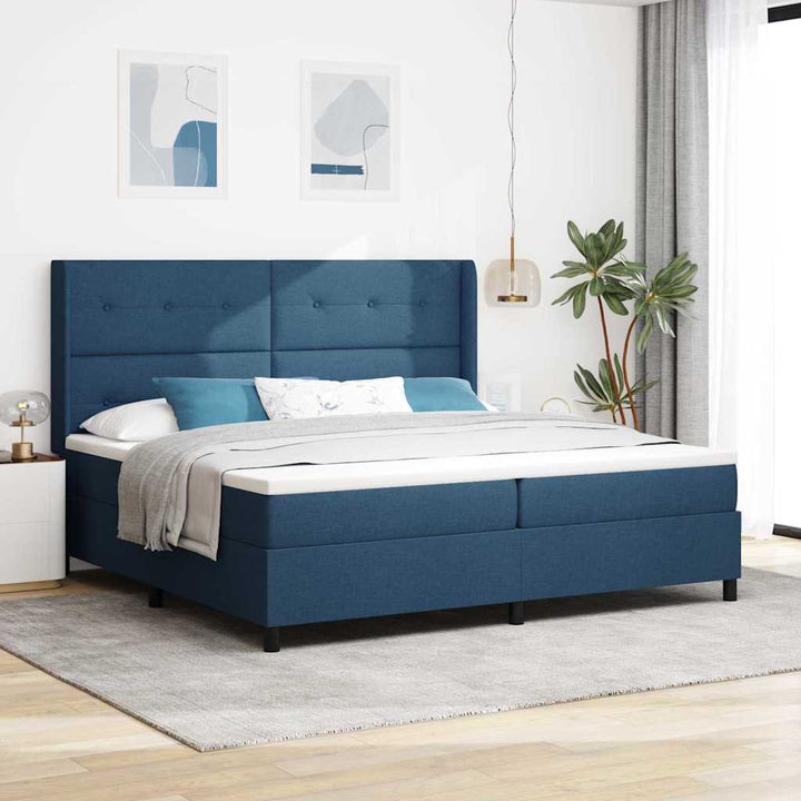 LED Box Spring Bed med hovedgærde Blå 200 x 200 cm Stof